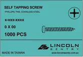SCREW SELF TAPPING PHILLIPS PAN 6X1 STAINLESS STEEL 1000
